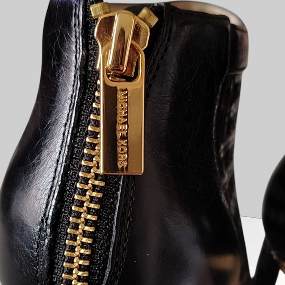 Michael Kors Black Peep-Toe Heels with Gold Zipper - Picture 9 of 11